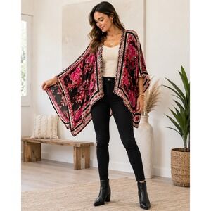 Angie Large Boho Floral Kimono Duster Scarf Print Cocoon Cardigan Rayon
